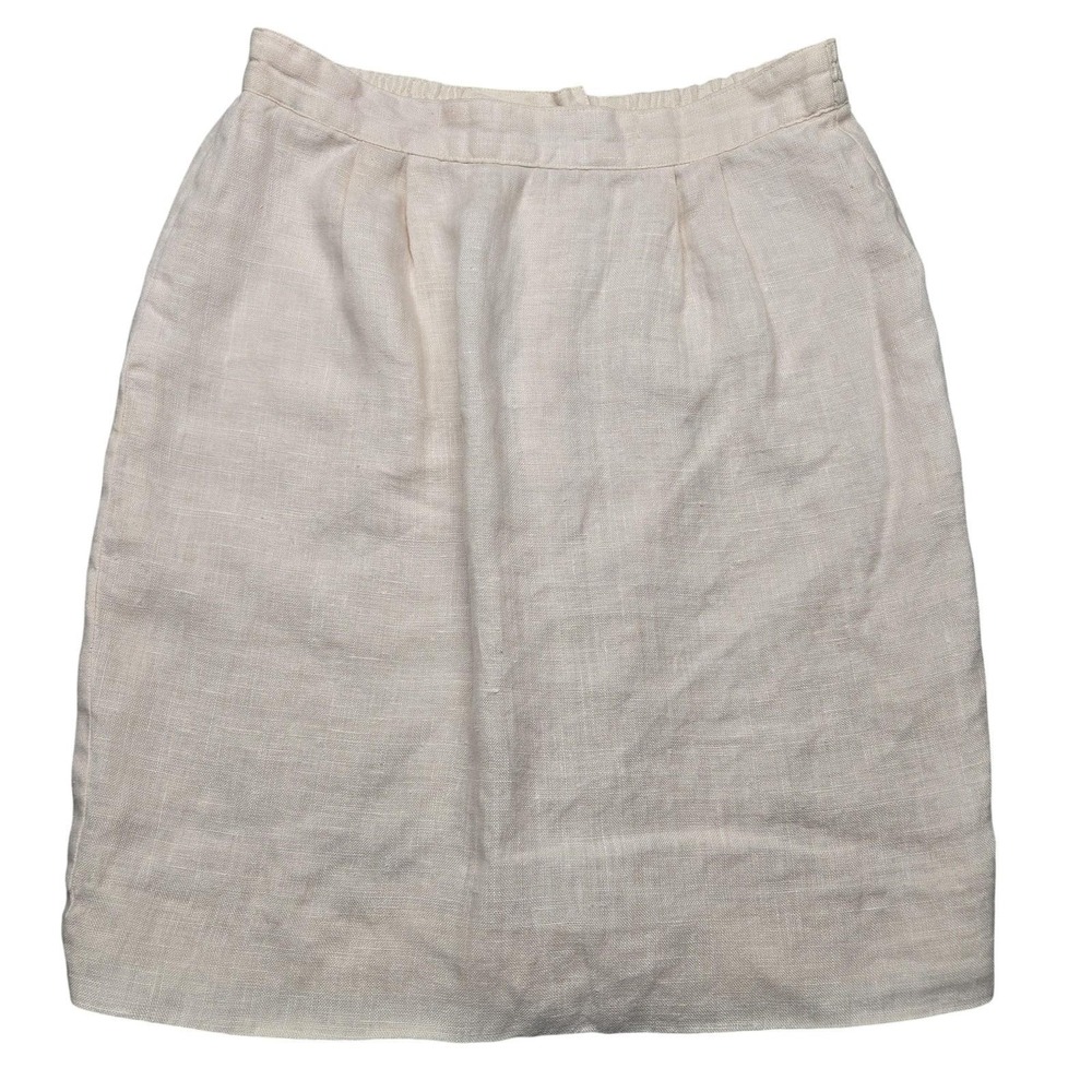 Nancy Johnson Skirt Womens 8 Beige Linen Straight Pencil Knee Length Lined